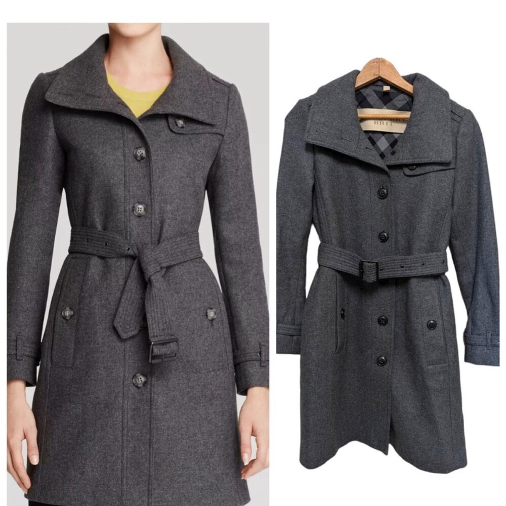 Like new Burberry Wool Cashmere Dark Gray Women's Trench Coat